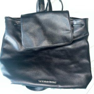Black Leather Victorias Secret Drawstring Backpack